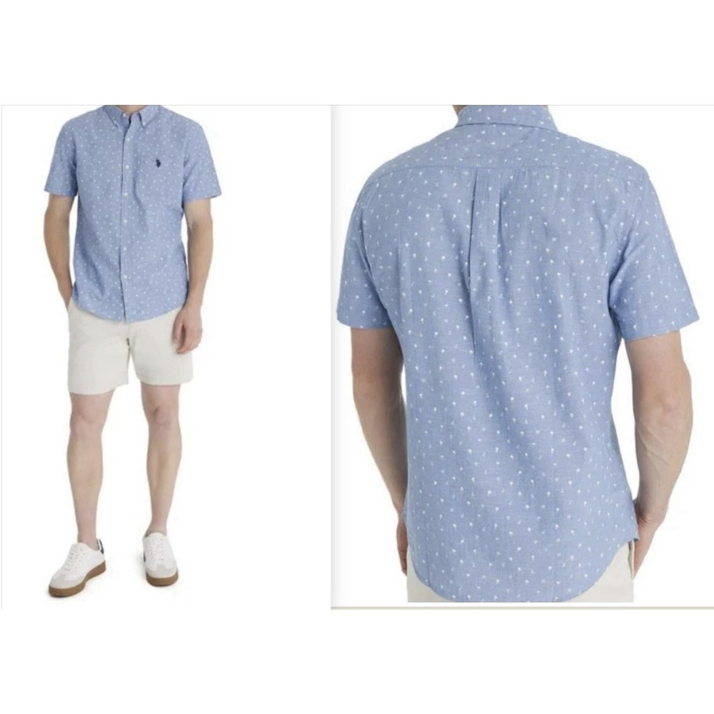 U.S. Polo‎ Assn. Short Sleeve Button Down Shirt Mens Nautical Blue 3XL